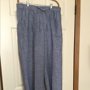 St. Tropez XL Blue Linen Pants Tie Waist